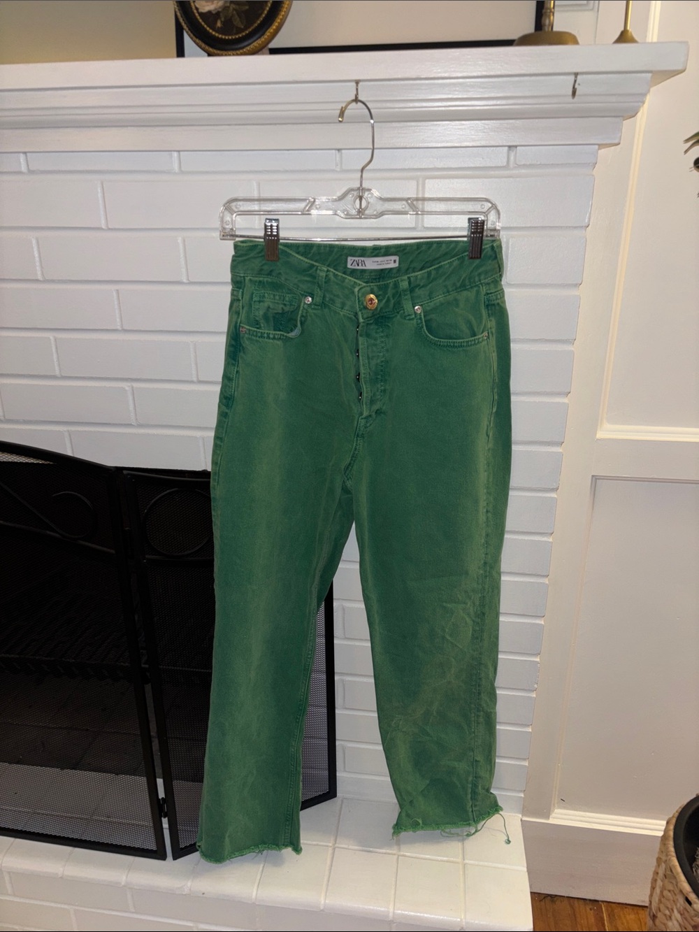 Zara Green Wide-Leg High-Rise Jeans